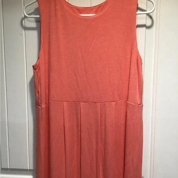 J. Jill Coral Sleeveless Empire Waist Pleated Jersey Knit Midi Tank Dress Size S - Picture 2 of 5